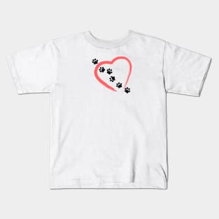 Red heart with dog paw print Kids T-Shirt